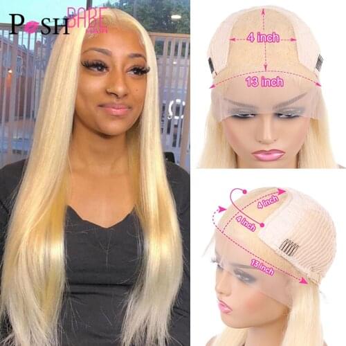 Lace Closure Wig 613 Closure Wig 150% Density Remy Blonde Brazilian Straight Human Hair Wig Transparent Lace Wigs with Baby Hair