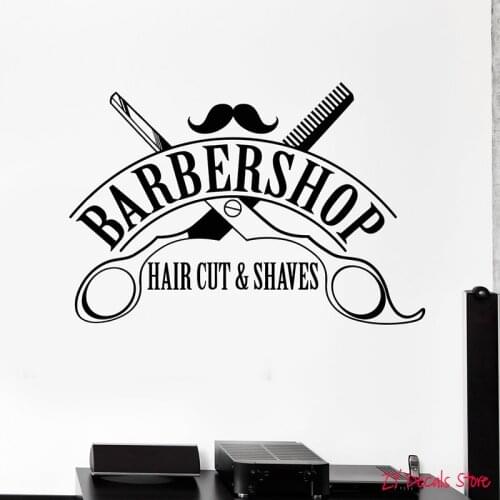 Barber Shop Vinyl Wall Decal Barbershop Hair Cut Shaves Scissors Stickers Mural Interior Window Art Decor Quote Hairstyle L632
