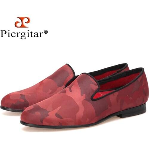 Piergitar new handmade mix red color camouflage fabric shoes female casual slippers dress and Party women loafers women flats