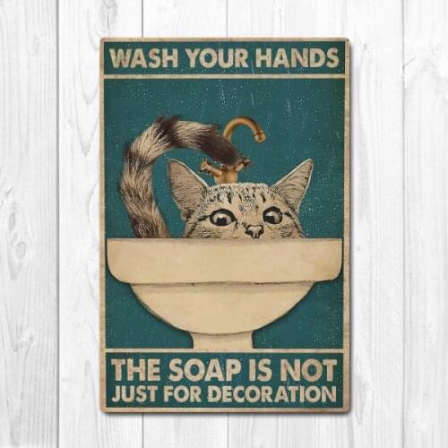 Please Wash Your Hand Quarantined Cat Cat and Girl Poster Vintage Tin Metal Sign Bar Club Cafe Garage Wall Decor Farm Decor Art