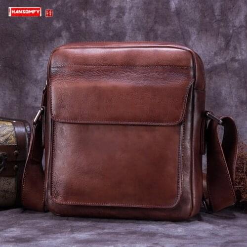 Luxury Vintage Genuine Leather Mens Shoulder Messenger Bag Men Small Crossbody Bags Handmade Cowhide Leather 2021 New Business