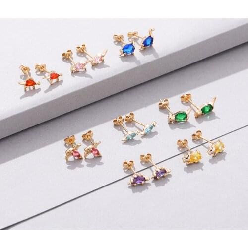 Lost Lady Creative Colorful Gems Earrings Fashion INS Cute Animal Dinosaur Stud Earrings Alloy Jewelry Wholesale Direct Sales