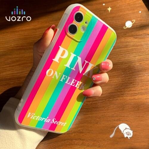 For iPhone 12 11 Pro Max SE 2020 7 8 Plus X Xs XR Xs Max 12 Mini Phone Case Fashion Rainbow Pink Silicone Protection Cover