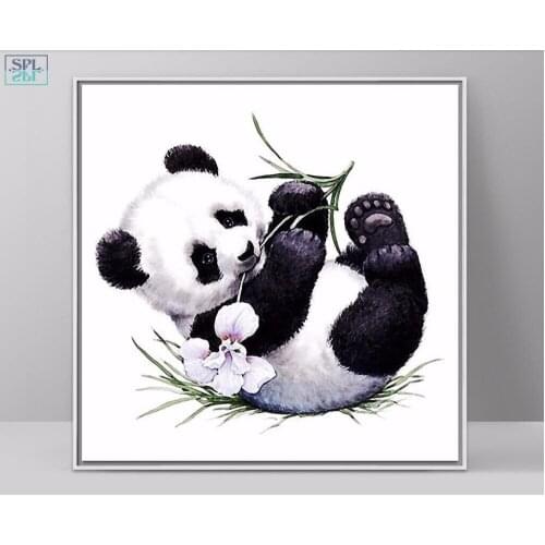 SPLSPL Cute Hand Drawn Animals Canvas Art Print Poster Rolling Panda Nursery Decorative Wall Picture for Kids Room Ornamentation