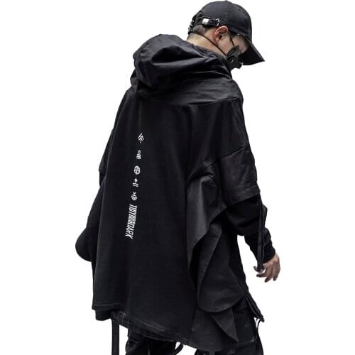 Techwear Hoodie Men Black Gothic Cosplay Japanese Streetwear Clothing
