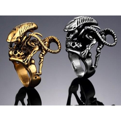 Unique alien shaped ring dinosaur stainless steel ring skeleton personality ring