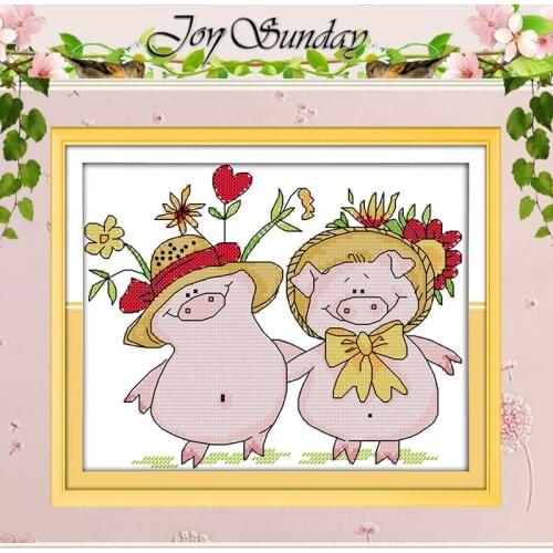 Flower pig Patterns Counted Cross Stitch 11CT 14CT Cross Stitch Set Wholesale animals Cross-stitch Kit Embroidery Needlework