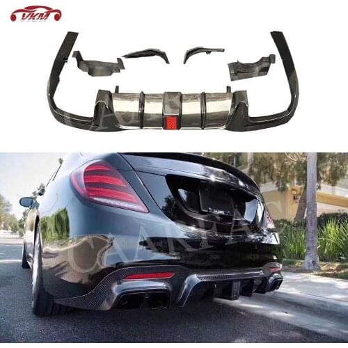 Carbon fiber Rear Diffuser With Tail Throa for Benz S Class W222 S63 S65 AMG B style 2018 2019 FRP Black Auto Car Decorations