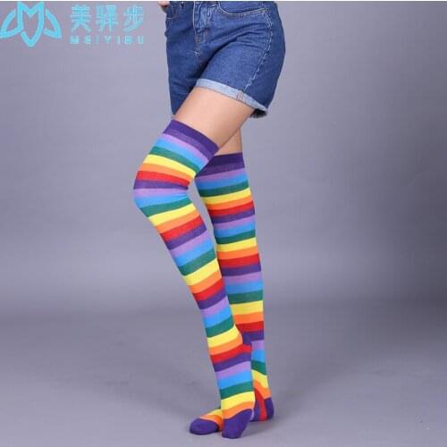 6 Pairs Per Set Colorful Stockings Stripes Extended Large Size Knee Stocking Female Dancing Stocking Wholesale Manufacturer