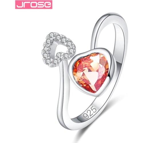 JROSE Double Heart Zircon Concise Rings For Women Wedding Engagement Band Size 6 7 8 9 Silver Color Fashion Adjustable Jewelry