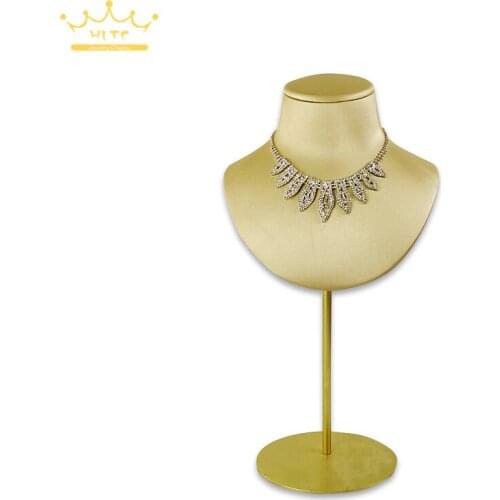 Gold PULeather Necklace Show Bust Stand Pendant Holder Model Adjustable Metal Shelf Shop Counter Promotion Bust Necklace Display