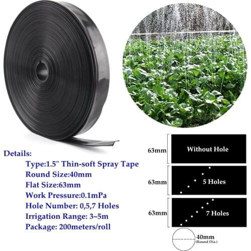 0~7Holes 1.5" Φ40mm Thin-Soft Spray Tape Garden Lawn Watering Hose Farm Greenhouse Irrigation Soft Pipe Sprinkler Flex Tube Line