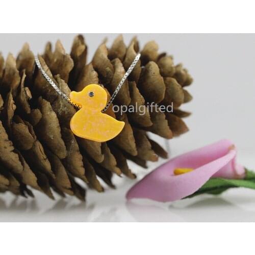 1PC Fashion Top Selling 13*12mm Synthetic Opal Yellow Duck opal jewelry with cz for eye Duck 925 silver box chain Necklace