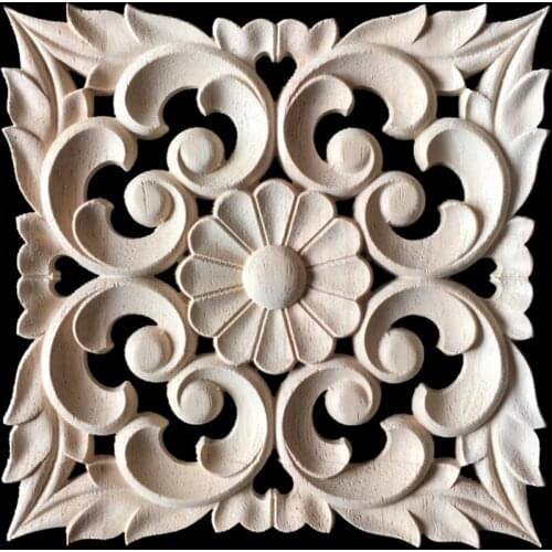 15CM 1PC Vintage Wood Carved Corner Onlay Applique Frame Doors Wall Decorate Furniture Decorative Figurines Wooden Miniatures
