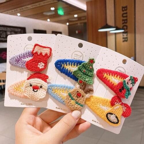 1pcs New Christmas Headwear Children Hairpin Christmas Decoration Girl Knitted Cartoon Christmas Tree Top Clip Side Clip Hairpin