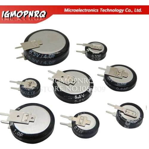 1PCS 5.5V Super capacitor 0.1F 0.22F 0.33F 0.47F 1F 1.5F 4.0F V-type Button Farad capacitor