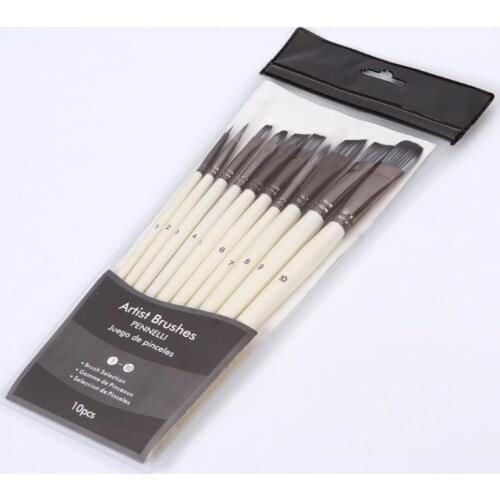 10pcs/set Wooden Handle Nylon Hair Paint Brushes Professional Oil Watercolor Painting Drawing Art Supplies
