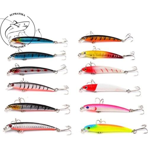 12PCS 75mm/5g Minnow Fishing Lure Sea Plastic Hard Bait 6# Hook Wobbler Crankbait Shallow Saltwater Isca Artificial Bait Tackle