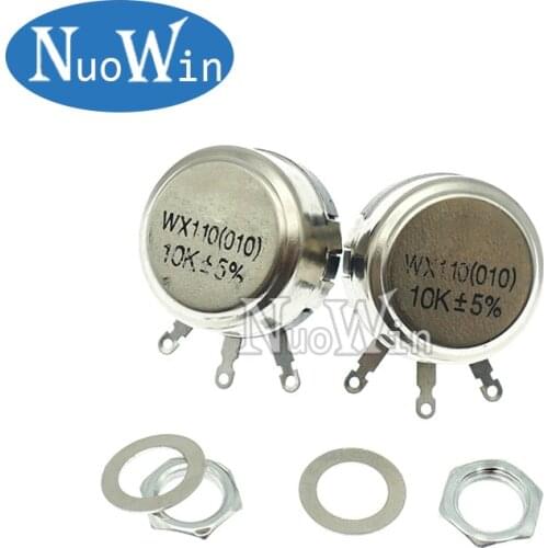 2pcs WX110 (010) 6mm Round Metal Shaft Single Turn Wire resistor Wound Potentiometer 1k 2.2k 3.3k 4.7K 5.6k 6.8k 10k 22k ohm
