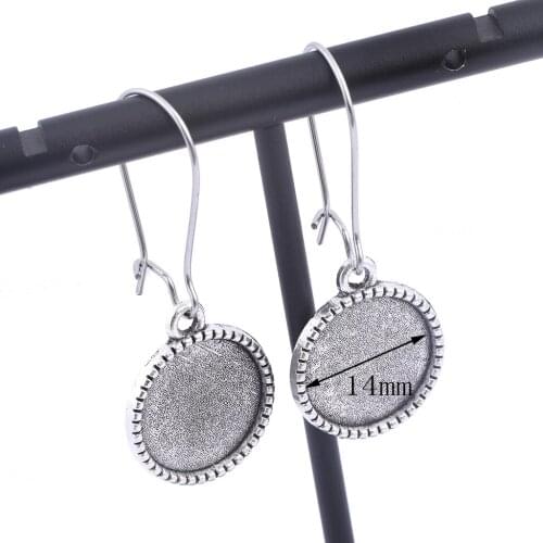 Onwear 20pcs antique silver dangle earring hooks findings fit 10mm 12mm 14mm cabchon earrings base settings diy blank bezels