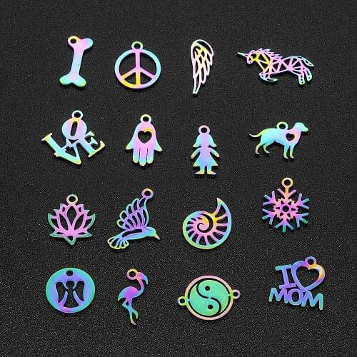 50pcs/lot Mix Designs Stainless Steel Rainbow Animal Yoga Zodiac DIY Jewelry Charms Connector Wholesale Top Quality