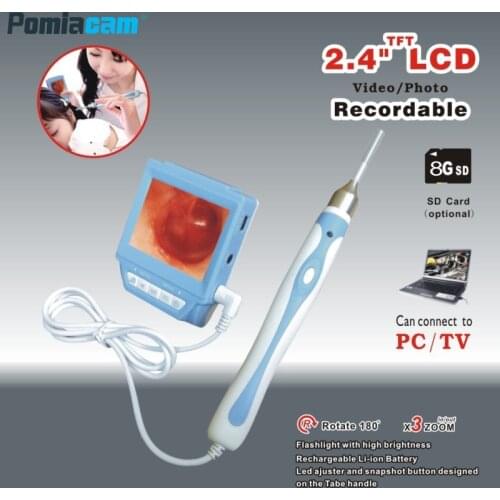 66B Ear Scop Nose Otoscope with recordable 2.4" TFT LCD 3.9mm Lens Endoscope Camera with Video/Photo Recording SD Card optional