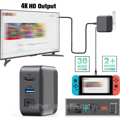 NS AC Adapter Charger TV Convert Dock 4K HD Output USB 3.0 Fast Charging for Nintendoswitch Nintendo Switch Console Accessories