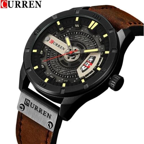 CURREN Mens Watches Top Brand Luxury Waterproof Genuine Leather Band Business Wirst Watch Sport Military Army Male Clock 8301