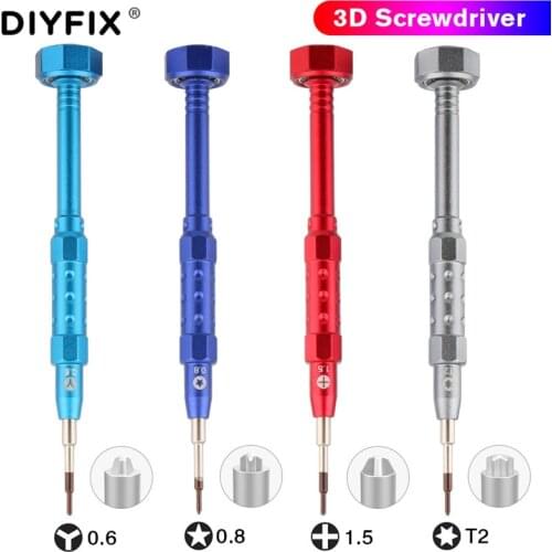 DIYFIX 3D Precision Screwdriver T2 /Y0.6 /Philips1.5 /5-Point0.8 For iPhone X 8 7 6/Huawei Smartphone Screw Opening Repair Tools