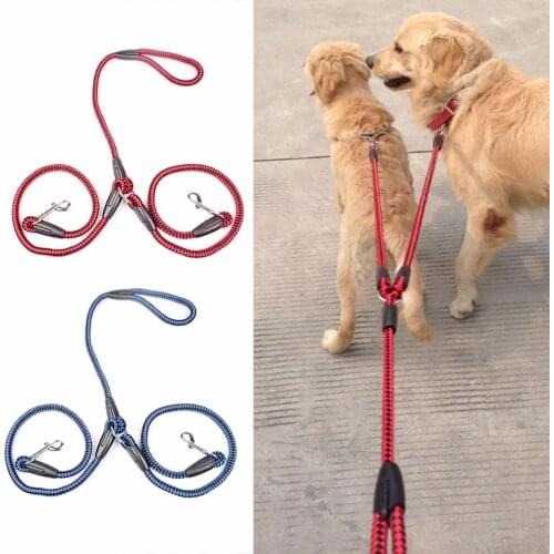 Nylon Ribbon Double Dog Leash One Drag Braided Tangle For Walking Training Adjustable Size Pet Leads Belt Safety Traction Rope