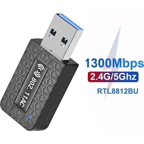 AC1300 Dual Band USB WiFi Adapter 1300Mbps 2.4GHz/5GHz USB 3.0 2DBI Antenna Ethernet Network card for PC Laptop Wifi Receiver