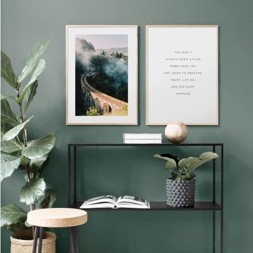 Nordic Green Plant Photography Railway Palm Leaves Wall Art Paper Painting Landscape Wall Pictures For Living Room Decor