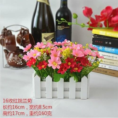 17*16*8.5cm 160g Artificial Potted Flowers Flower With Wooden Fence Fake Echinacea Flower For Valentines Day Home Decor