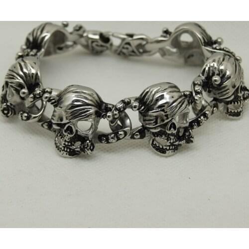 Cool cowboy rock punk cross sword rose skull 9'' 316L stainless steel bracelet
