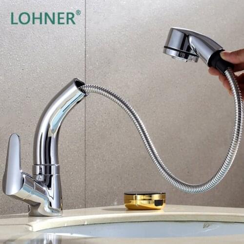 Lohner Kitchen Spring Sink Faucet Silver New Matching Hot Cold Bath Mixer Tap Modern Free Rotation Pull Down Spout