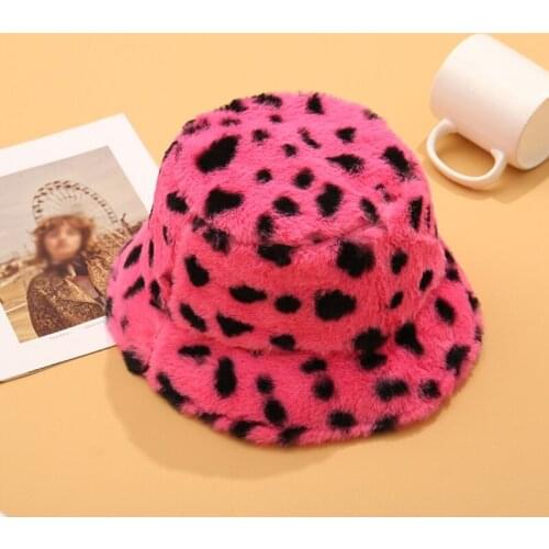 634C Fashion Leopard Print Warm Hat Vintage Plush Outdoor Trend Fluffy Fisherman Hat