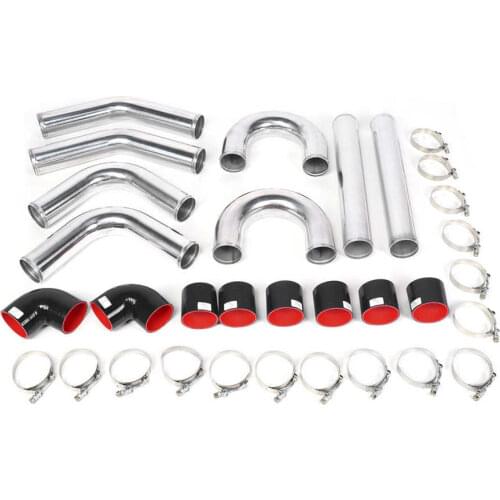 Intercooler Tubing Kit 3in 76mm Premium Universal Modified Intercooler Tubing Kit Aluminum Pipe Silicone Hose Fitting