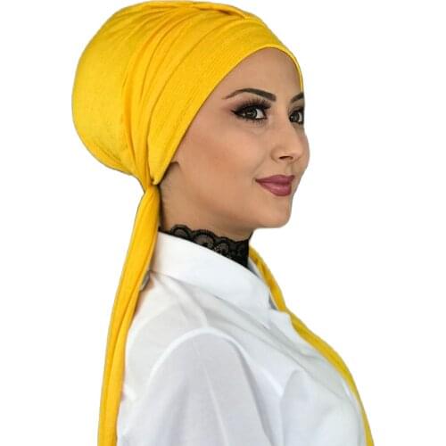 New Fashion 2021 Hijab Turban Lady Hat Seasonal Scarf Hijab Foulard Single Size Yellow Bone Wrap