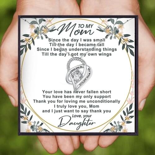 To Mom Gift Heart Crystal Pendant Necklace Letter I Love You to The Moon and Back Chain Necklace Gift Mothers Day Gifts