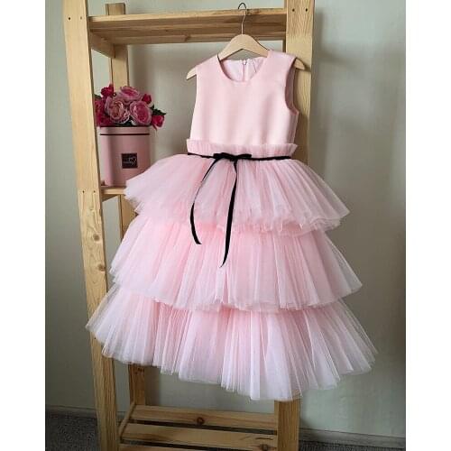 Customized Pink Baby Girls Dresses Kids Birthday Dress Pageant Party Gown Kids Clothes Costumes PhotoShoot