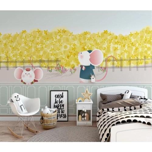 Custom cartoon blue golden autumn childrens room background wall painting wallpaper