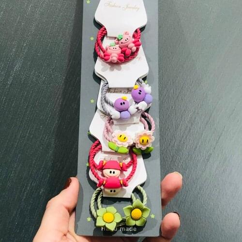 10Pcs/Set Animals Flowers Dinosaurs Hair Accessories Children Rubber Bands Scrunchies Elastic Hair Bands Girls Headband Ties Gum
