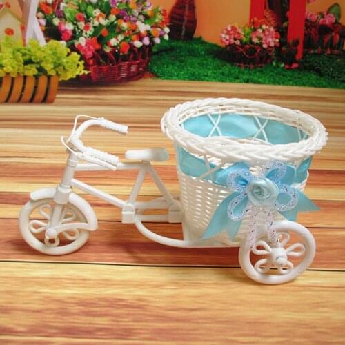 Rattan Tricycle Flower Basket Sponge Storage Jewelry Container Rack Candy Box Sugar Shelf Ornament Rack Home Decor Organization