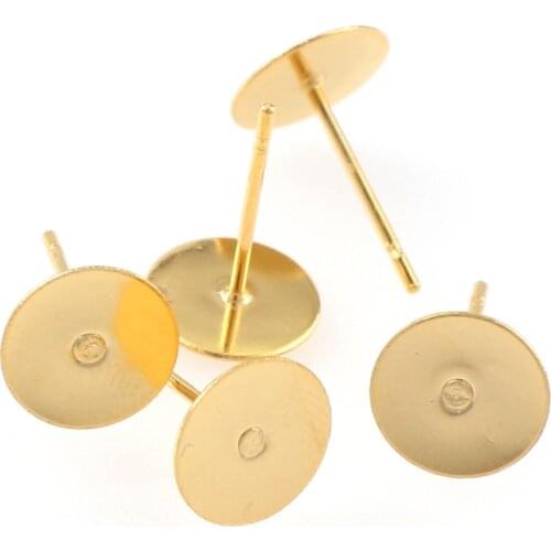 New Fashion Gold Color 20pcs 4/5/6/8mm 316L Stainless Steel Flat Head Earring Pins Without Hanging Hole DIY Earring Finding DIY