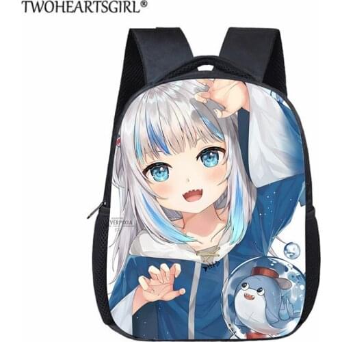 Twoheartsgir School Bags for Kids Anime Hololive EN Gawr Gura Bookbags Toddler Bags Boys Girls 12 inch School Backpacks Mochila