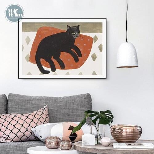 Nordic Vintage cat fish master Wall Art picture abstract animals Canvas prints Literature and art livingroom Painting home decor