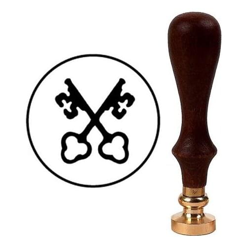 Wax Seal Stamp with Brown Wood Handle & Round Brass die - Crossed Keys