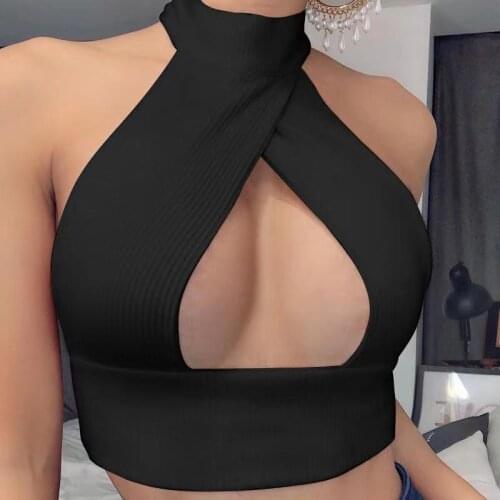 Y8053 summer ladies sexy bib stretch vest women fashion slim type solid color sexy halter chest wrapped women