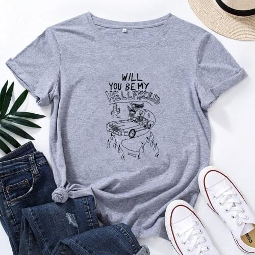 WILL YOU BE MY HELL FRIEND Pattern Women T Shirt Casual O-neck T-Shirt Femme Camiseta Mujer Fashion Cotton Tshirt Women Harajuku