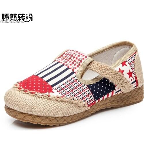 Women Flats Linen Shoes Thai Boho Cotton Canvas Cloth National Handmade Woven Round Toe Embroidered Soft Shoes Woman